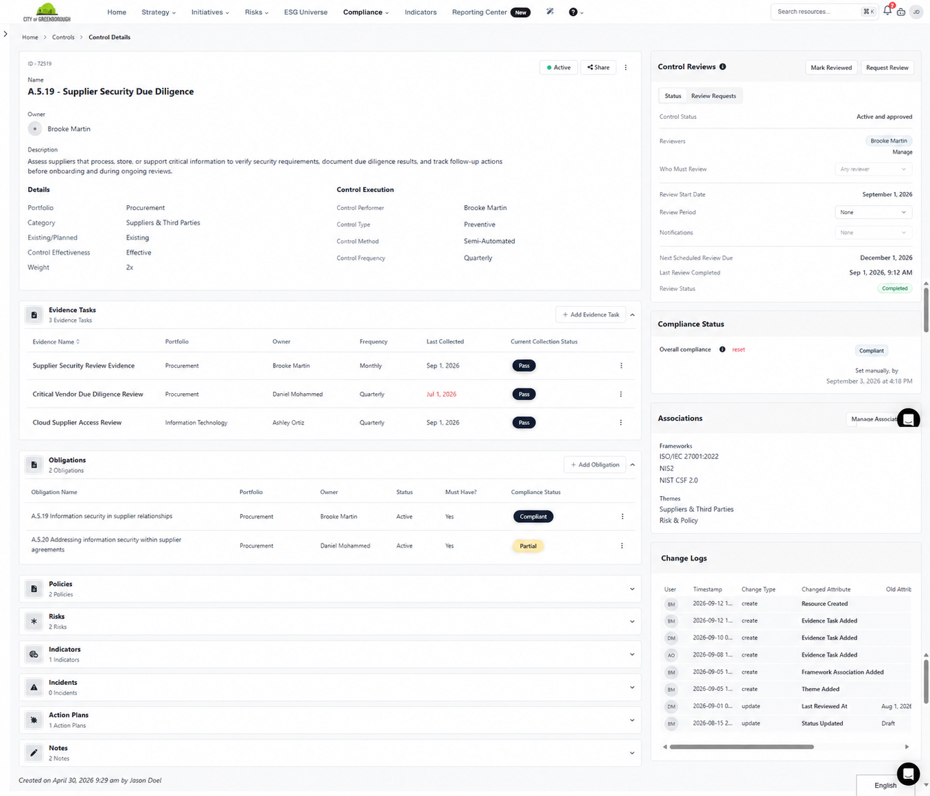 Connect controls across the program in Essential Compliance